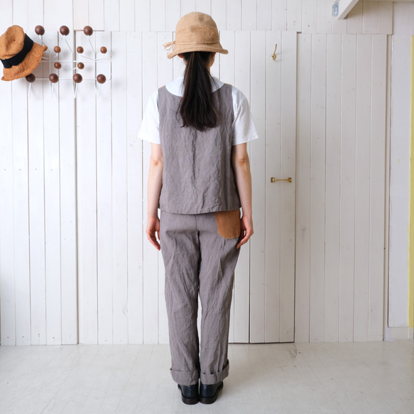 two tone rough linen pants   *gray* 第3張的照片