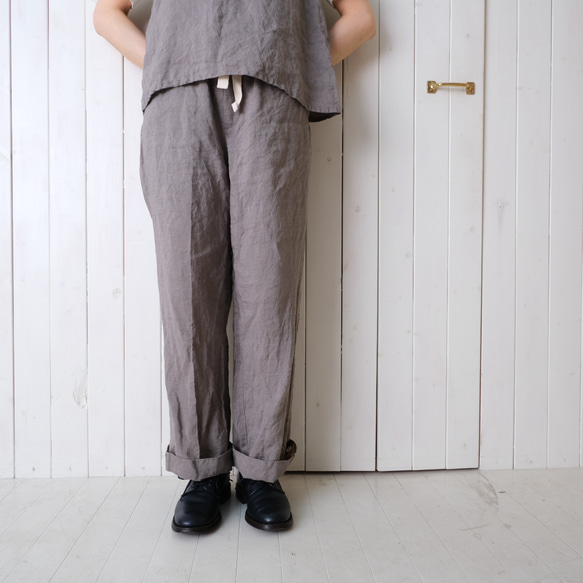 two tone rough linen pants   *gray* 第4張的照片