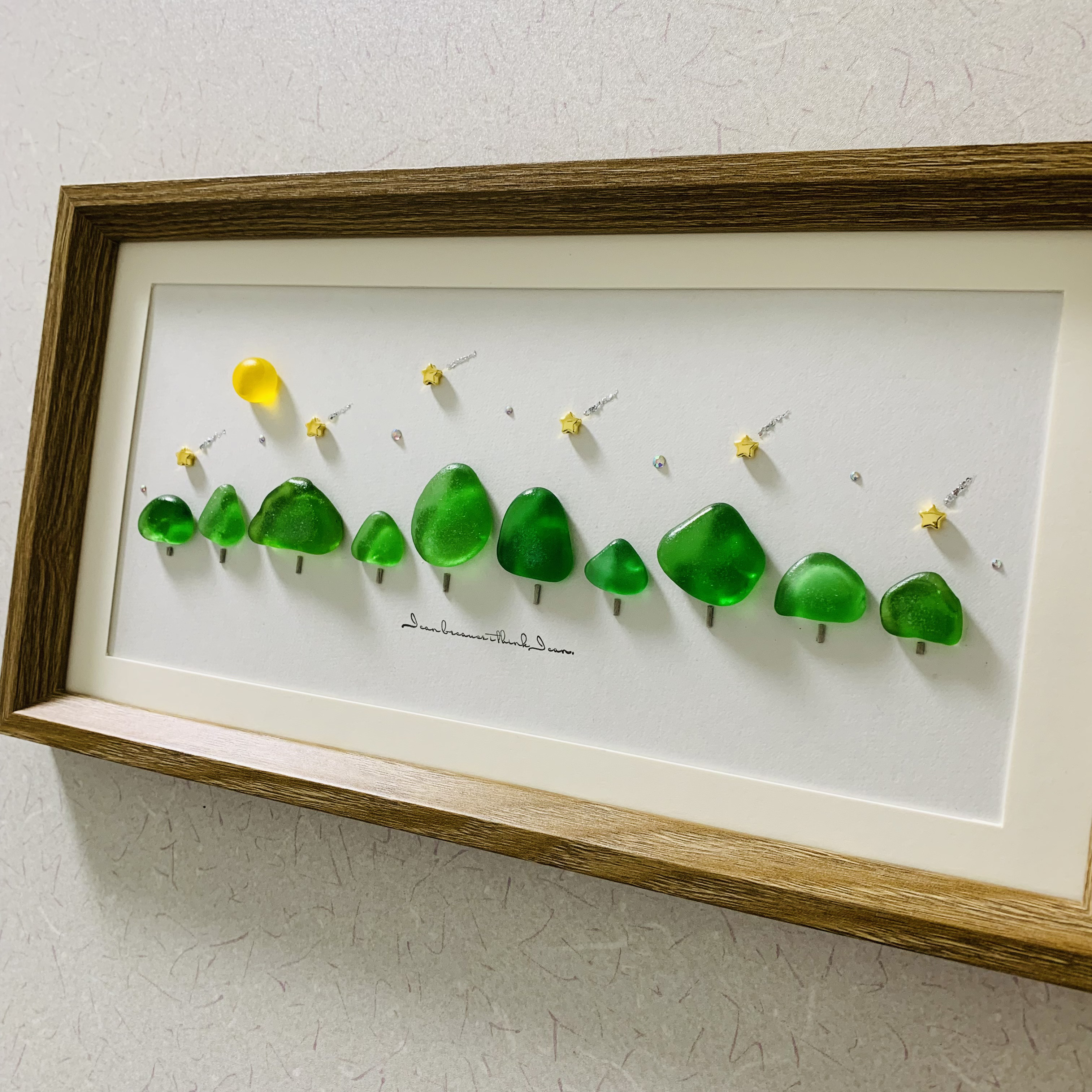 シーグラスアート 月インテリア雑貨 北欧ガラス細工 海の宝石 観葉植物 癒しの森 30cm 飾り 贈り物 プレゼント