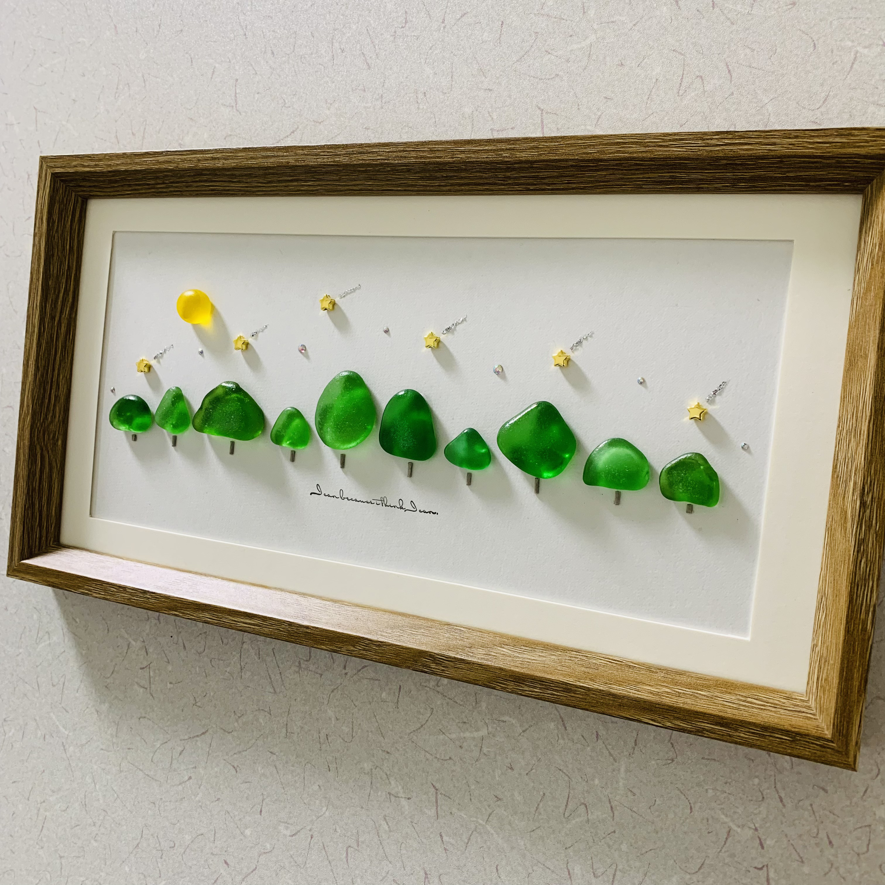 シーグラスアート 月インテリア雑貨 北欧ガラス細工 海の宝石 観葉植物 癒しの森 30cm 飾り 贈り物 プレゼント