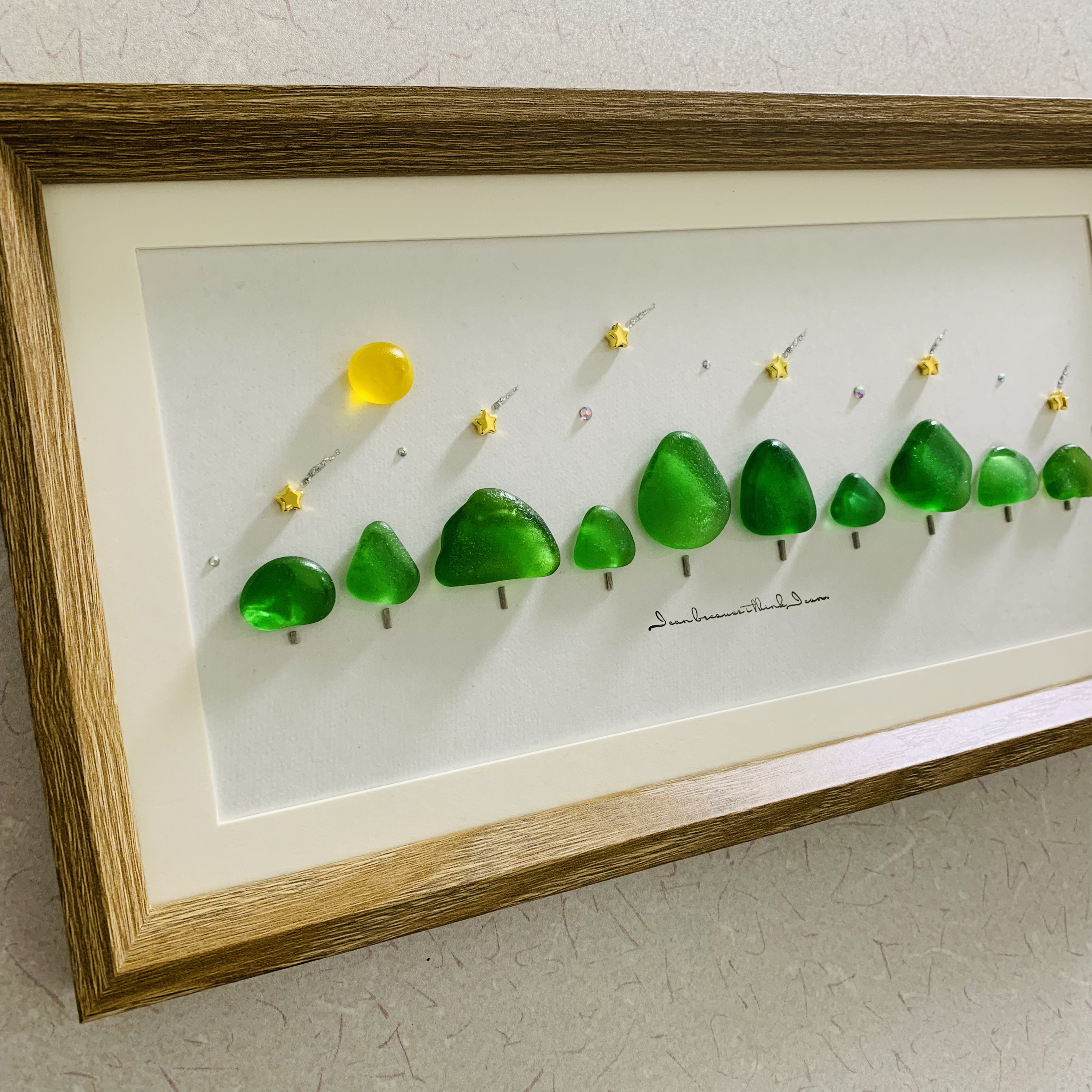 シーグラスアート 月インテリア雑貨 北欧ガラス細工 海の宝石 観葉植物 癒しの森 30cm 飾り 贈り物 プレゼント