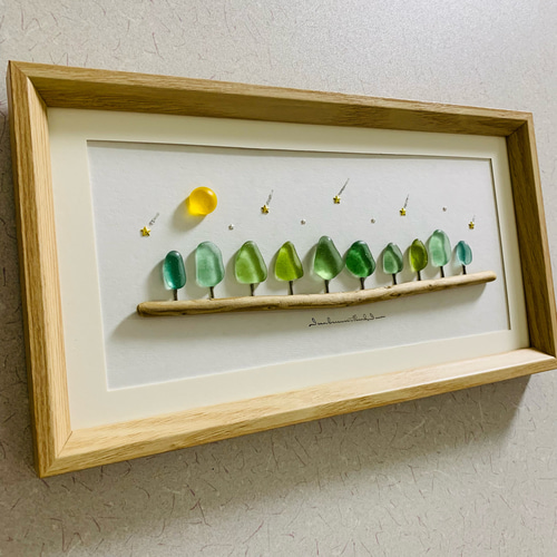 シーグラスアート 海の宝石 星 月 星に願いを インテリア雑貨 壁掛け 置物 シーグラスアート 月インテリア雑貨 北欧ガラス細工 海の宝石