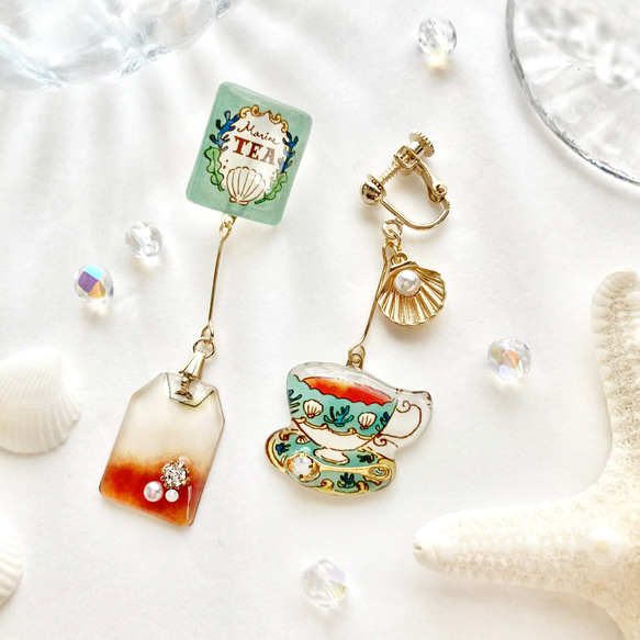 Teabag earring -Marine-｜海のティーバッグイヤリング・ピアス〔紅茶シリーズ〕 1枚目の画像