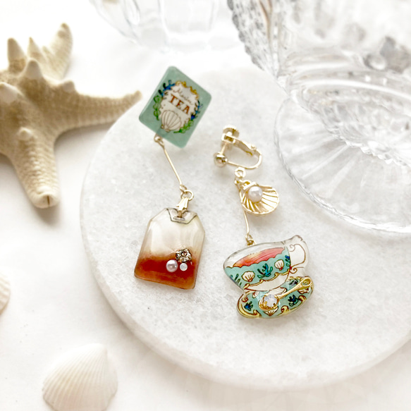 Teabag earring -Marine-｜海のティーバッグイヤリング・ピアス〔紅茶シリーズ〕 3枚目の画像