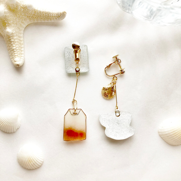 Teabag earring -Marine-｜海のティーバッグイヤリング・ピアス〔紅茶シリーズ〕 5枚目の画像