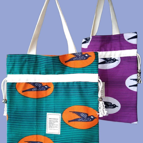 AFRICAN FABRIC アフリカ布の2wayバッグ ツバメ トートバッグ s.co 