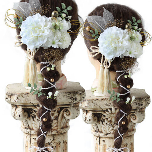 №018♡ドライフラワー＆プリザーブドフラワー髪飾り ドライフラワー髪飾り プリザーブドフラワー ヘッドドレス 水引 結婚式