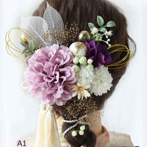 №018♡ドライフラワー＆プリザーブドフラワー髪飾り ドライフラワー髪飾り プリザーブドフラワー ヘッドドレス 水引 結婚式