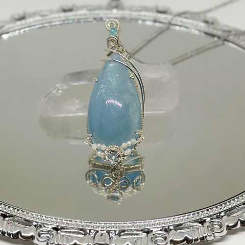 ゆき　アクアマリン　ペンダントトップ　ワイヤージュエリー アクアマリン ハート ペンダントトップ ワイヤーラッピング