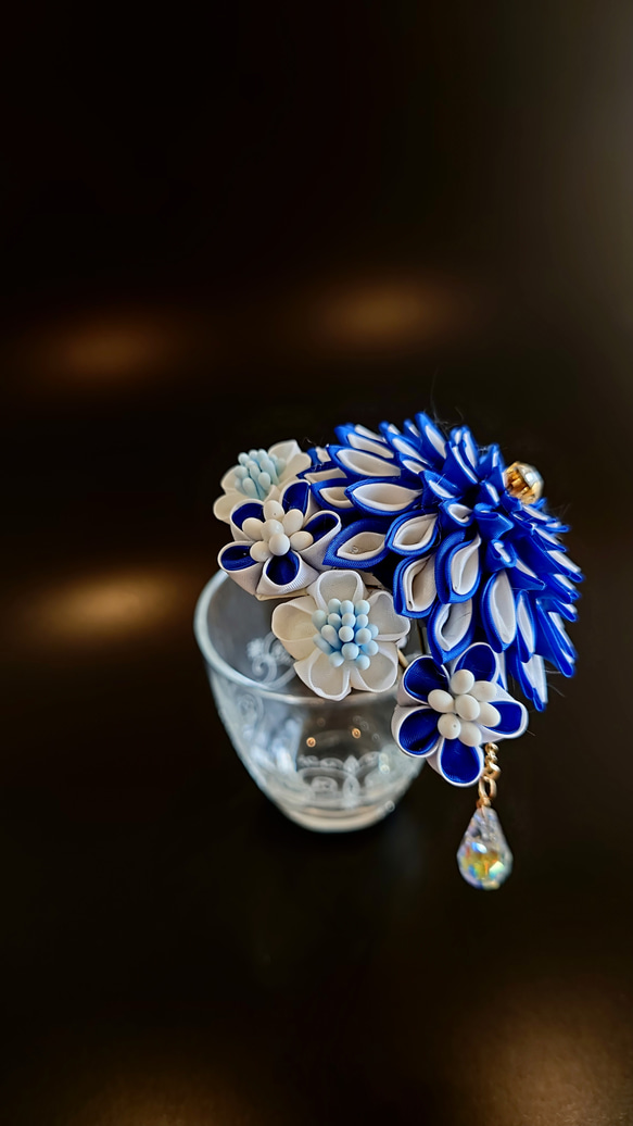 浴衣髪飾り『青＆白の大人かわいい花のかんざし』 4枚目の画像