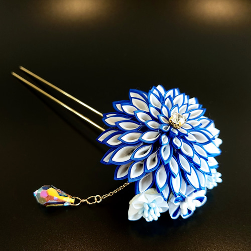 浴衣髪飾り『青＆白の大人かわいい花のかんざし』 かんざし はんなり