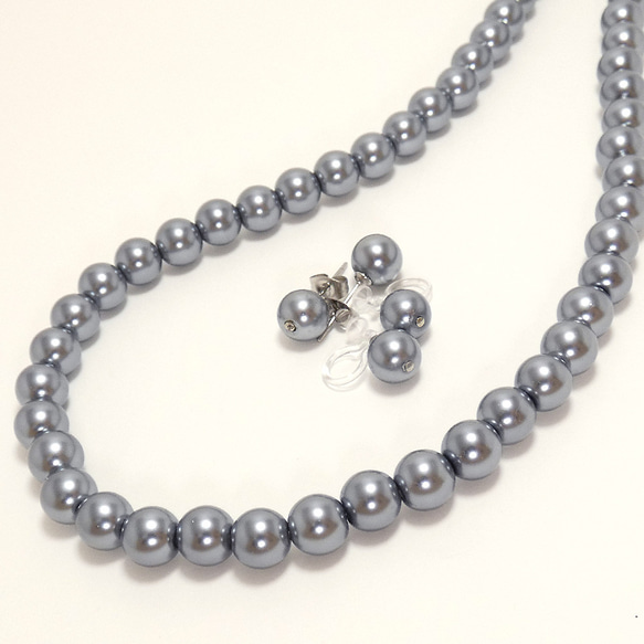 黒真珠ネックレス・イヤリング（ピアス）人口シルバーグレー コスパ最強 1枚目の画像