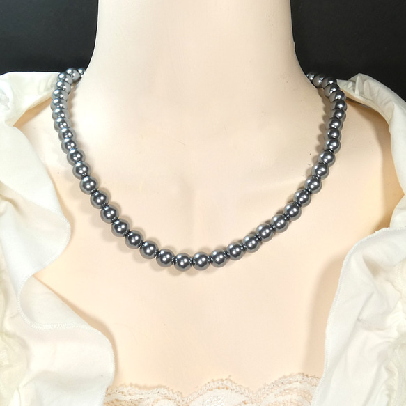 黒真珠ネックレス・イヤリング（ピアス）人口シルバーグレー コスパ最強 3枚目の画像