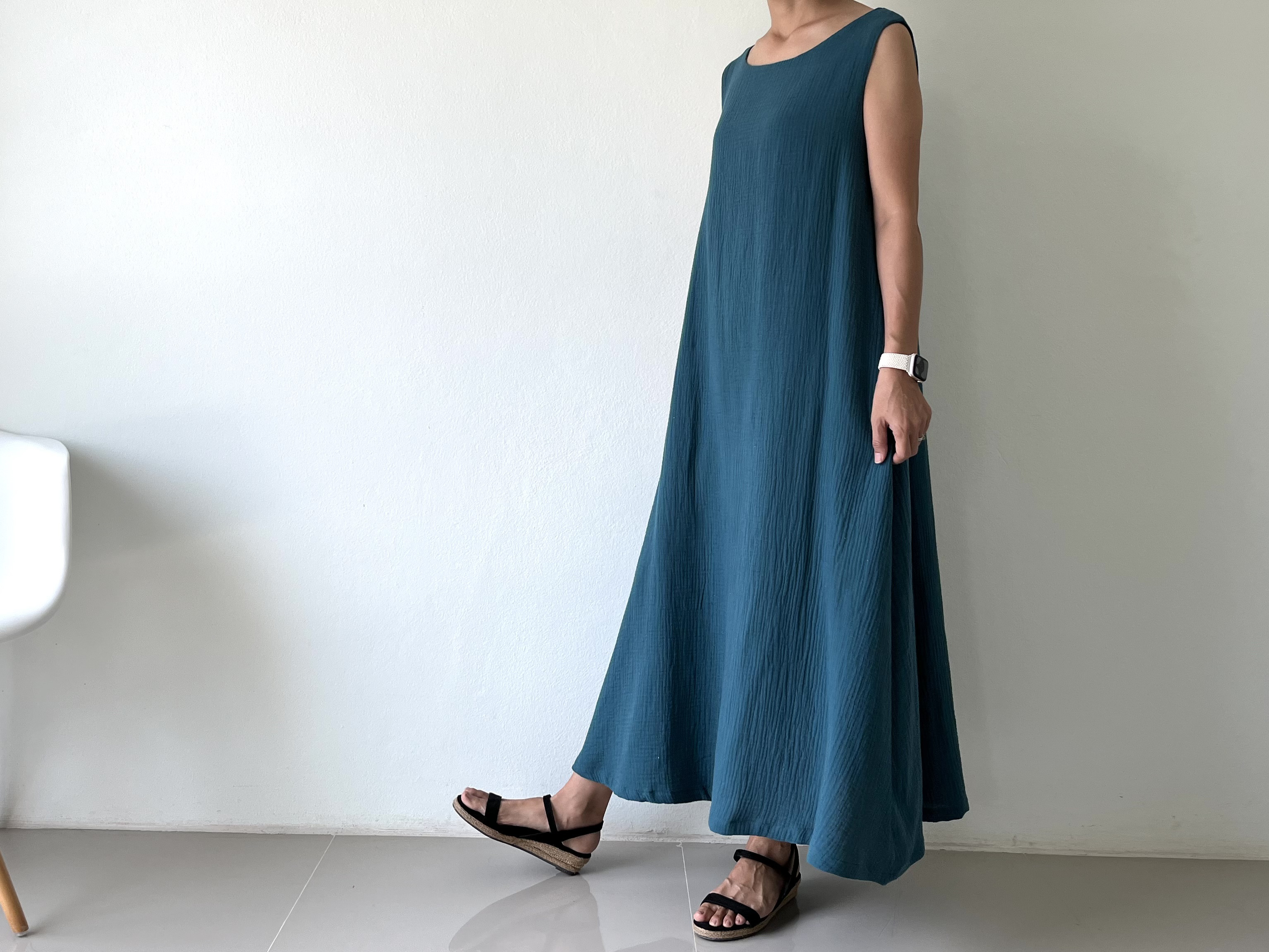 WALK OF SHAME】サックスblue ノースリーブ ロング ワンピース