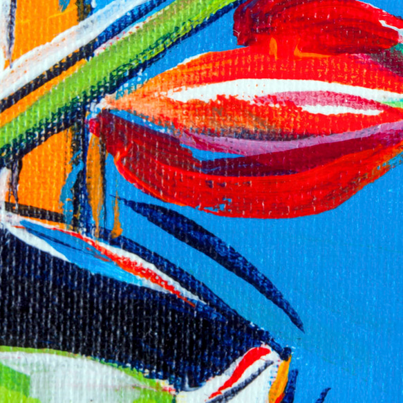 チューリップ / アートポスター 絵画 横長 葉 レッド アクリル 花 フラワー フォービズム オレンジ ブルー 3枚目の画像