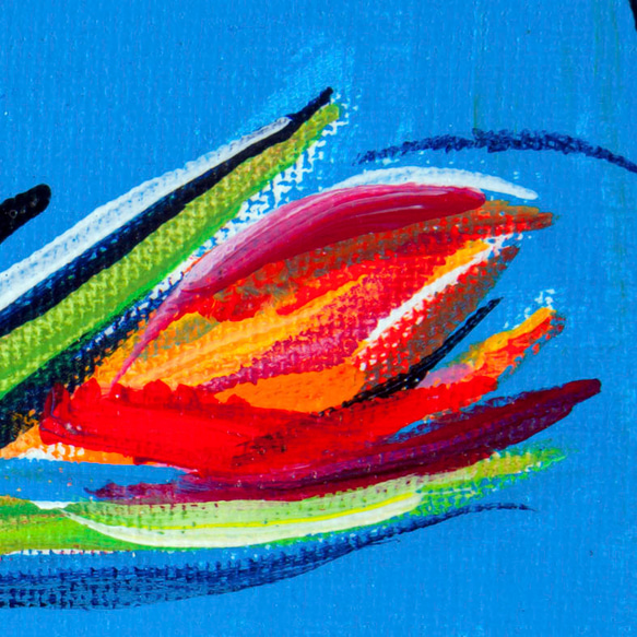 チューリップ / アートポスター 絵画 横長 葉 レッド アクリル 花 フラワー フォービズム オレンジ ブルー 4枚目の画像