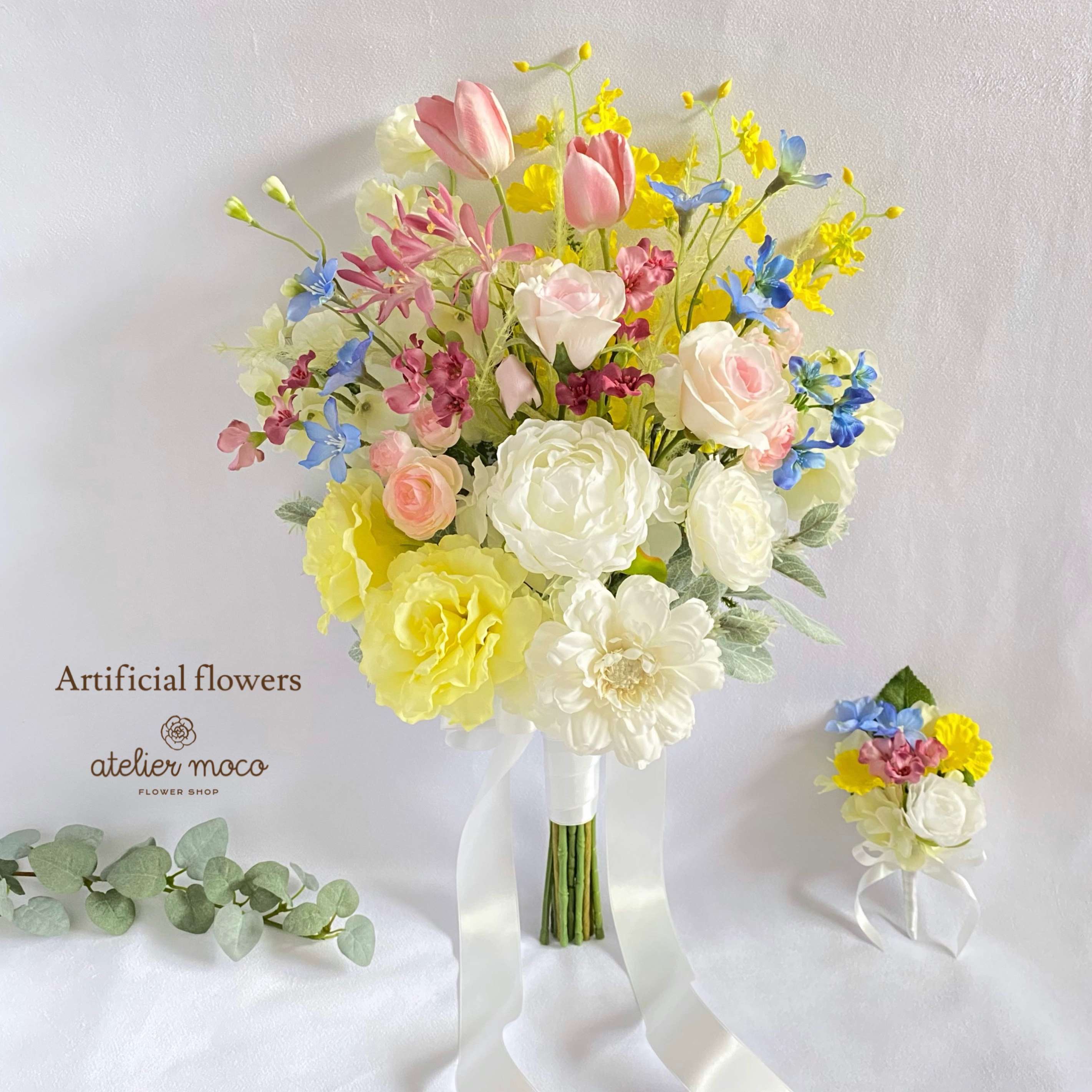 2点セット ウェディングブーケ高級花 秋冬 オレンジ花アーティ