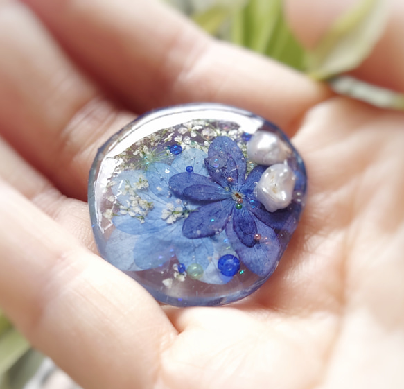 てまりてまり紫陽花 ブルー×レースフラワー レジンヘアゴム