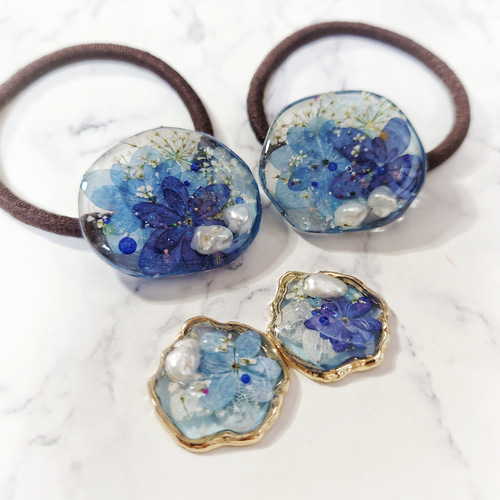 受注再販いたします！ 水面の花……✾ 紫陽花てまりてまり 青いお花の  