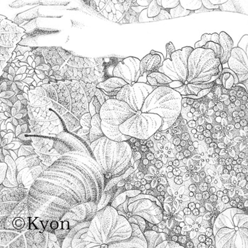 アボリジニアート 蝶と花 点描画 紫陽花 点描画 ポストカード 「In the flowers 紫陽花