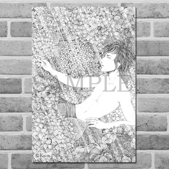 紫陽花　点描画　ポストカード　「In the flowers　紫陽花」 2枚目の画像