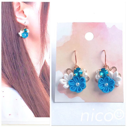 No.1405-A かすみ草とパール☆ピアス・イヤリング ピアス（その他  