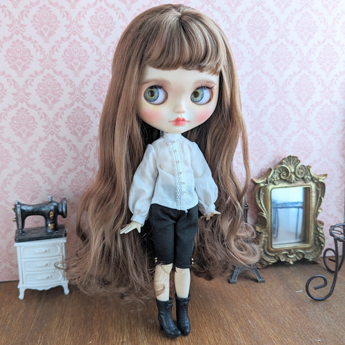 909.※単品※白のレースの前立て長袖ブラウス※ブライスアウトフィット※