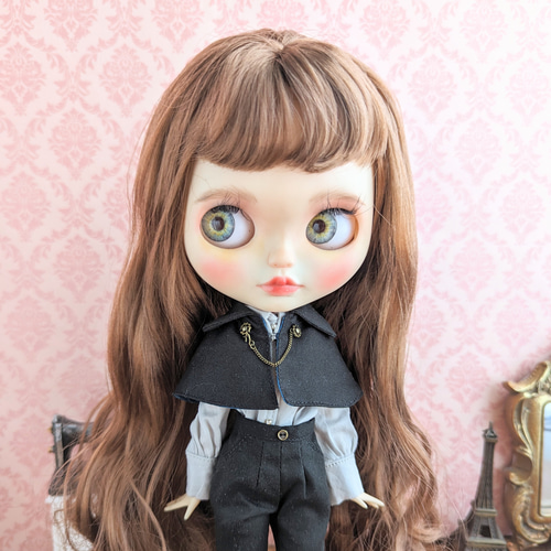 910※スチームパンク風・チェーン飾りの黒ケープ※ブライスアウト 