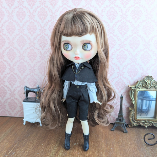 910※スチームパンク風・チェーン飾りの黒ケープ※ブライスアウト 