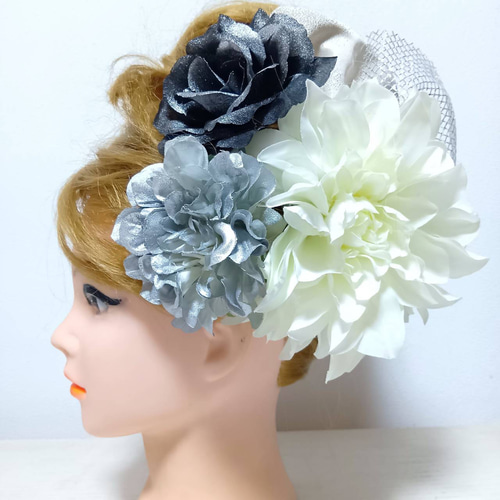 髪飾り 成人式 黒 金 ダリア バラ 結婚式 派手 ゴージャス 振袖 黒髪