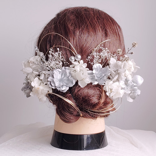 花嫁和装髪飾り 銀桜と水引の髪飾り 結婚式 成人式 卒業式 花嫁 和装 白無垢
