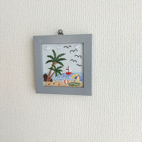 【再販】刺繡フレーム　夏　避暑地　ハワイアン風景　① 3枚目の画像