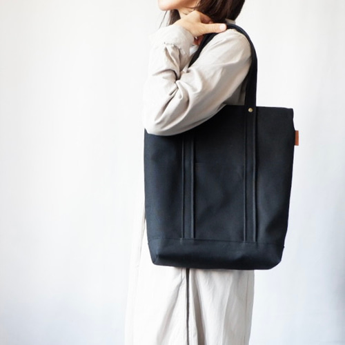 【ナナ様】縦長 がま口トート　安芸帆布　ブラック　ハンドメイド ♥️大♥️ 縦長スクエア ショルダーバッグ 倉敷帆布 黒 2way