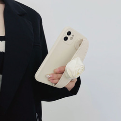 スマホケース ショルダー 白い花 iPhoneケース スマホポシェット スマホショルダー ストラップ付 スマホリング 6枚目の画像