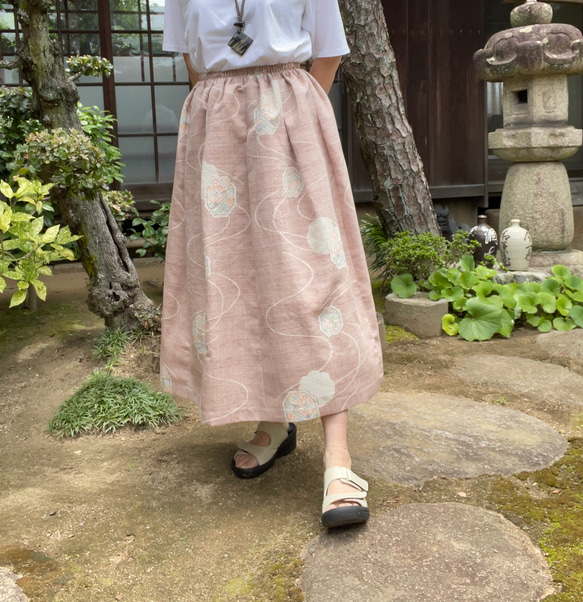 【着物リメイク】紬のセットアップ/ドルマンスリーブ/タックフレアスカート 8枚目の画像