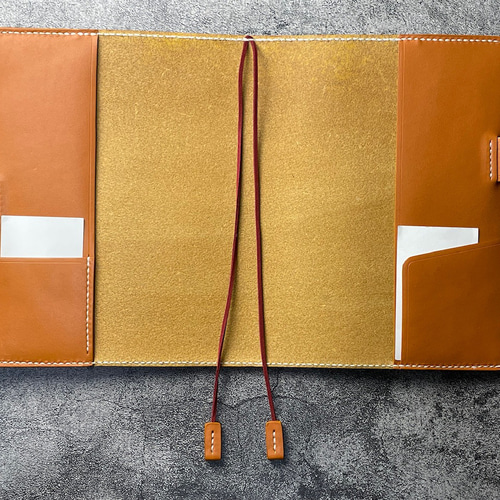 手縫】ほぼ日手帳A6用キャメル本革カバー（角飾り）2本しおり付き