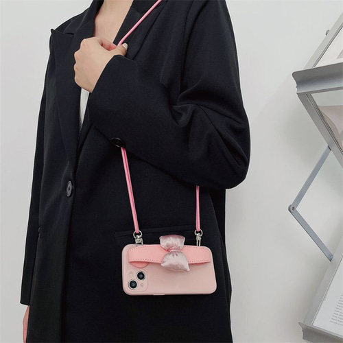 スマホショルダー　スマホケース　スマホ　ポシェット　リボン　ヴァラ　ピンク スマホポーチ スマホショルダー ショルダーバッグ レディース 斜