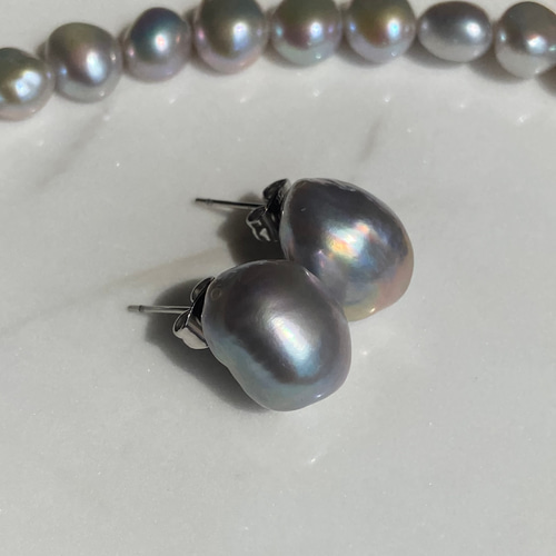 両耳用 大粒グレーバロックパール✨約14mm 一粒バロックシンプル