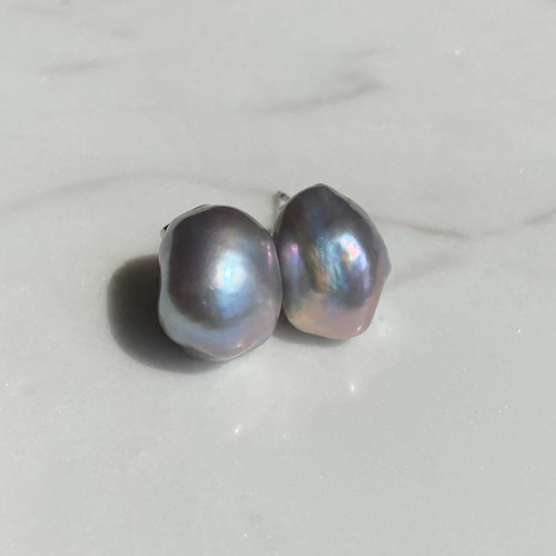 両耳用 大粒グレーバロックパール✨約14mm 一粒バロックシンプル淡水