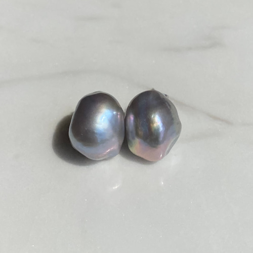 両耳用 大粒グレーバロックパール✨約14mm 一粒バロックシンプル淡水