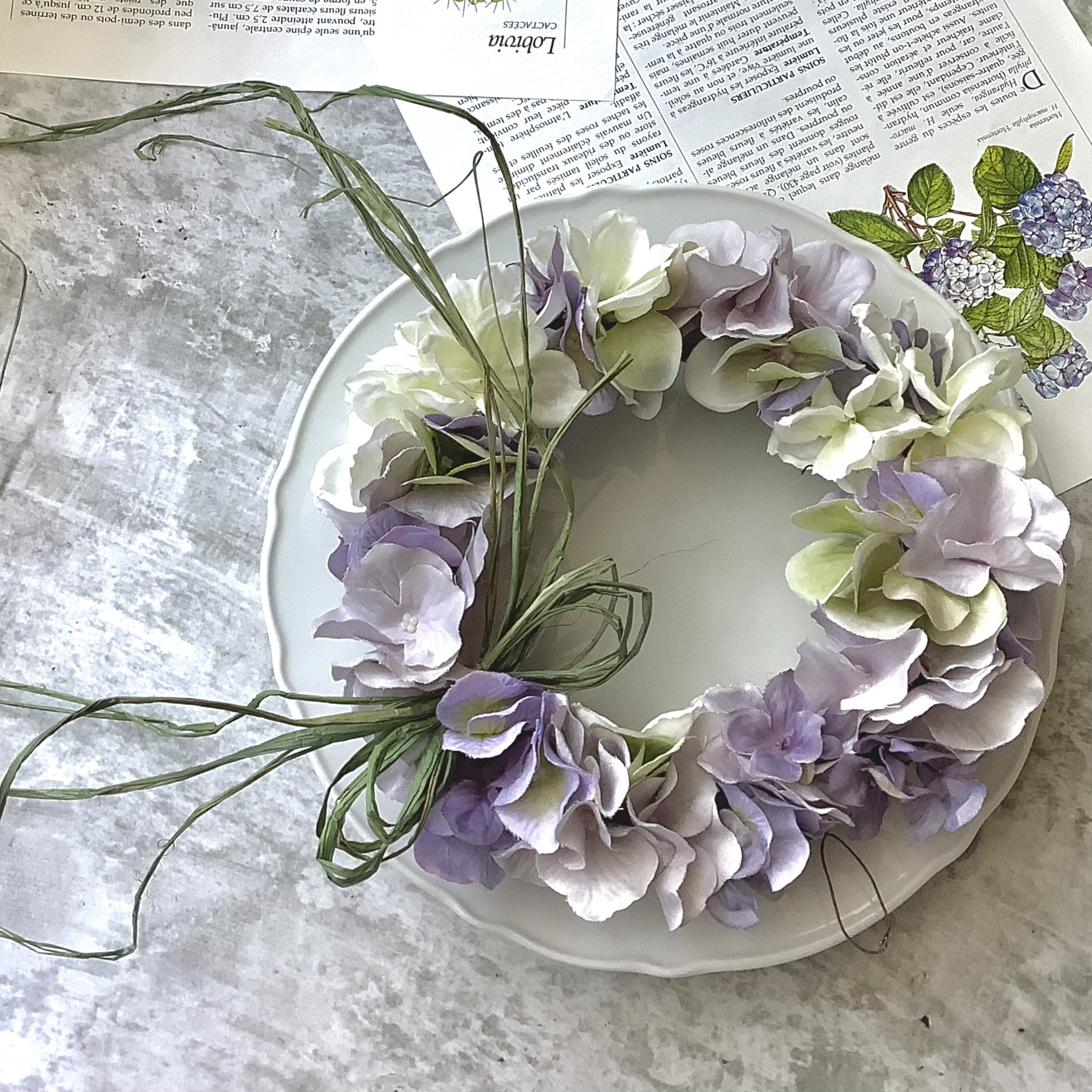 紫陽花のリース♡blue gray & cobalt green アートフラワー JIZERU 