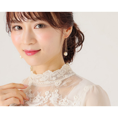 パール ピアス イヤリング 一粒パール シンプル 揺れる チェーン