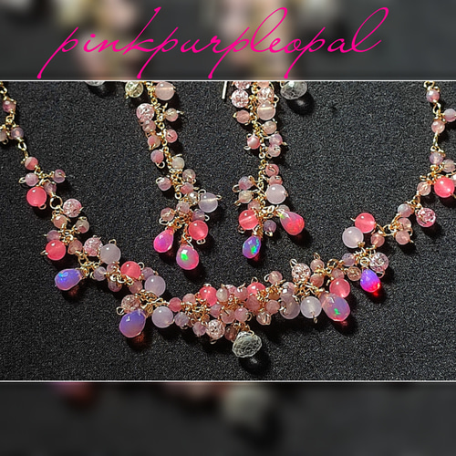 14Kgf 高品質 【ピンクパープルオパール ピンクトルマリンピアス