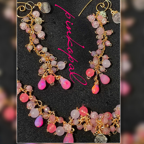 14Kgf 高品質 【ピンクパープルオパール ピンクトルマリンピアス