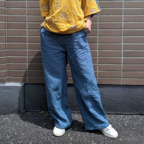 リネン100％】ワイドなパンツ ワッシャーリネン キュロット