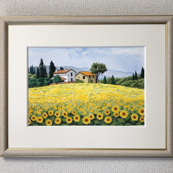 アクリル画　原画　「ひまわりの丘13」額縁付き　SMサイズ　風景画 アクリル画 原画 「ひまわりの丘13」額縁付き SMサイズ 風景画