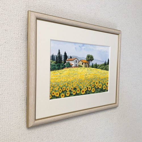 透明水彩画原画「花の咲く路地06」額縁付F4サイズ