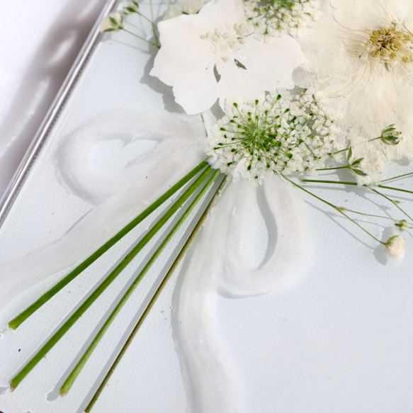 Whiteclutchbouquet 押し花スマホケース iPhone14Android カスミソウ Xperia全機種 5枚目の画像
