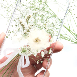 Whiteclutchbouquet 押し花スマホケース iPhone14Android カスミソウ Xperia全機種 8枚目の画像