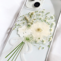 Whiteclutchbouquet 押し花スマホケース iPhone14Android カスミソウ Xperia全機種 3枚目の画像